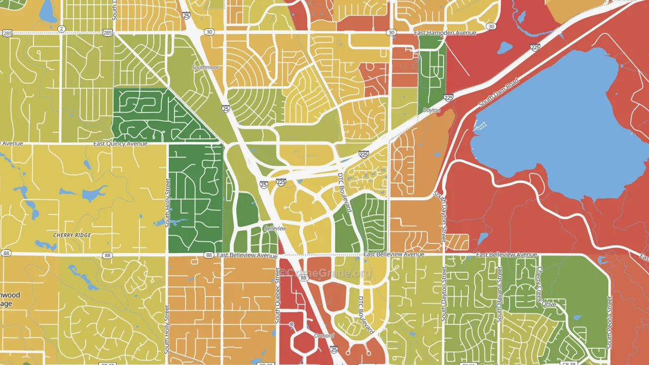 Hampden South, Denver, CO Map of Robbery Rates
