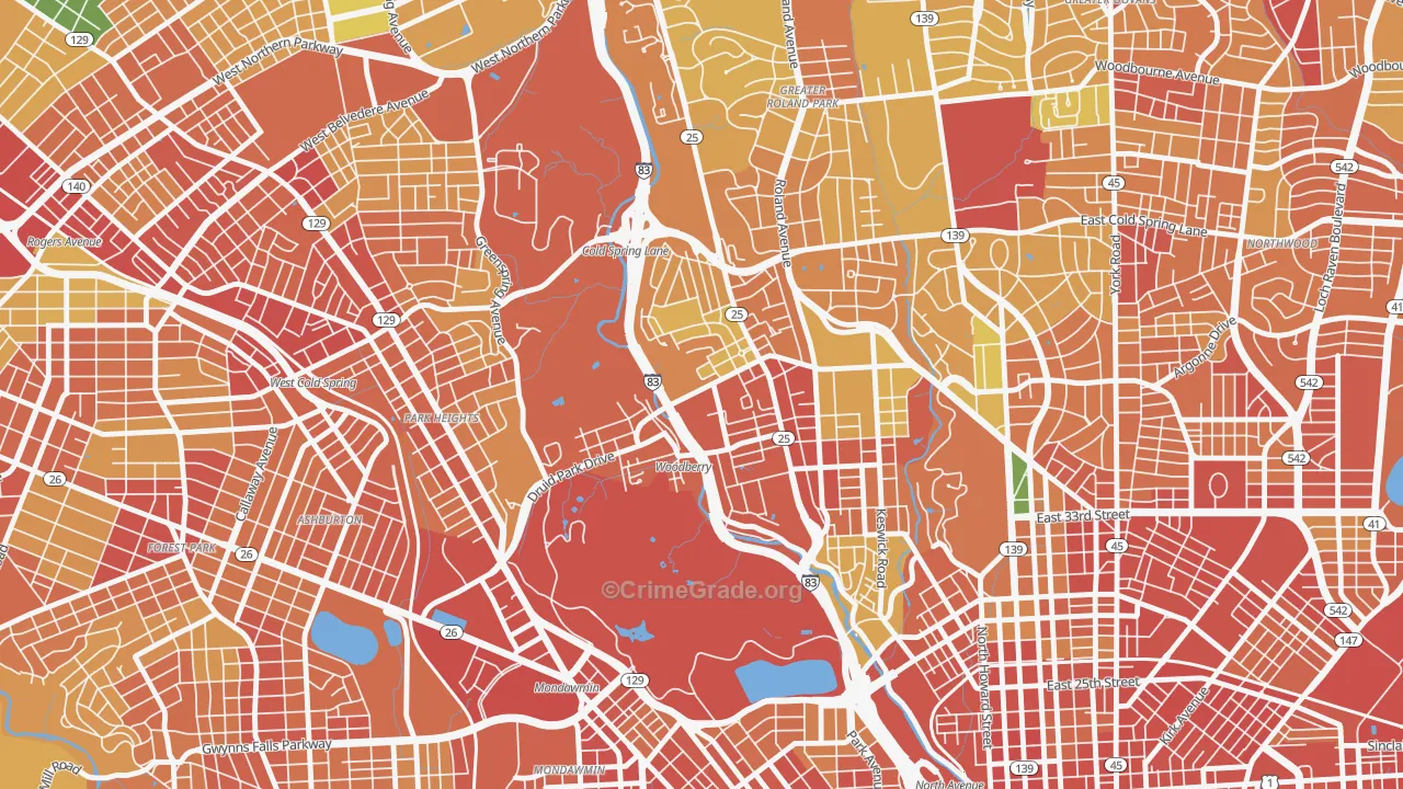 Hampden-Woodberry-Remington, Baltimore, MD Map of Robbery Rates