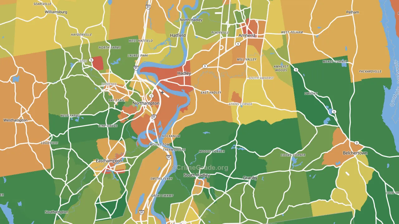 Hampshire County, MA Map of Robbery Rates