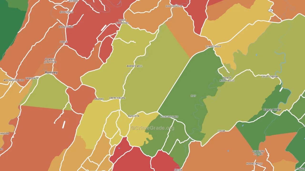 Hampshire County, WV Map of Robbery Rates
