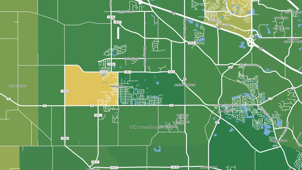 Hampshire, IL Map of Robbery Rates