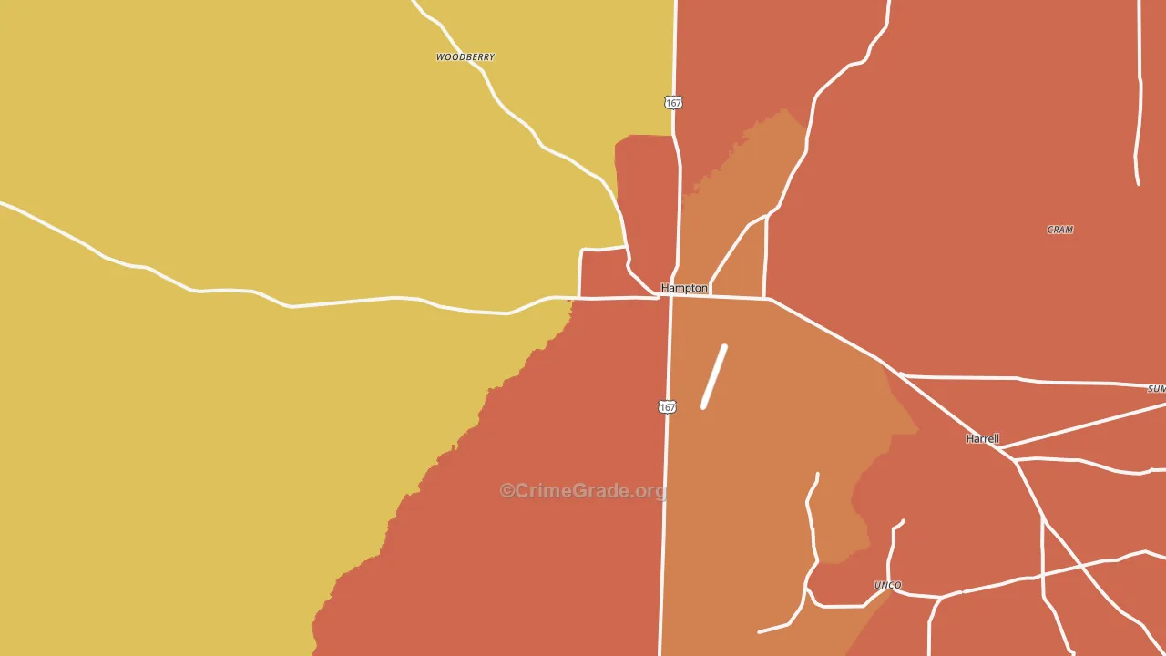 Hampton, AR Map of Robbery Rates
