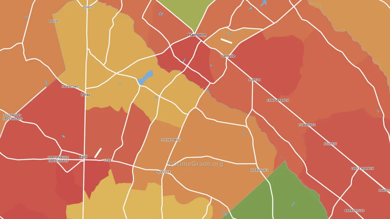 Hampton County, SC Map of Robbery Rates