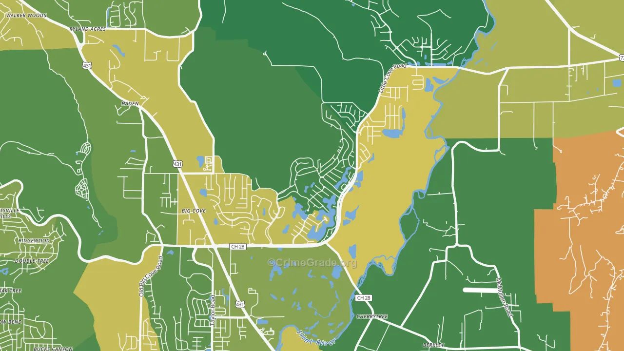 Hampton Cove, Owens Cross Roads, AL Map of Robbery Rates