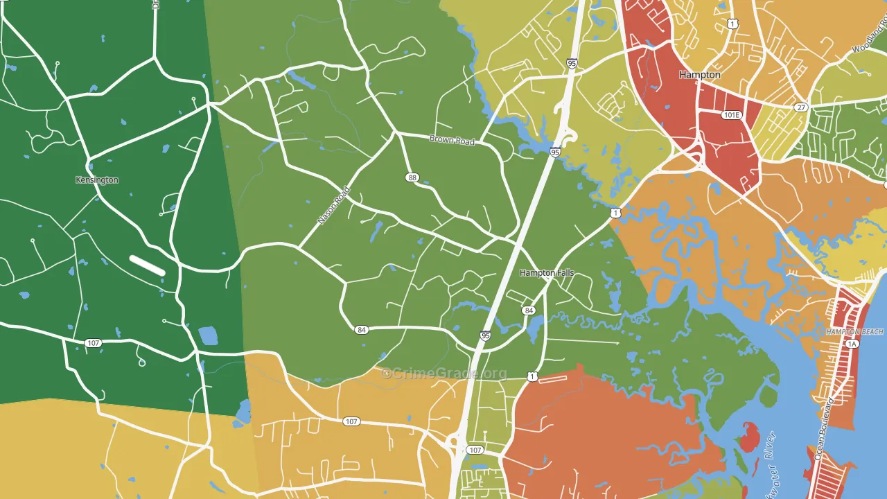 Hampton Falls, NH Map of Robbery Rates