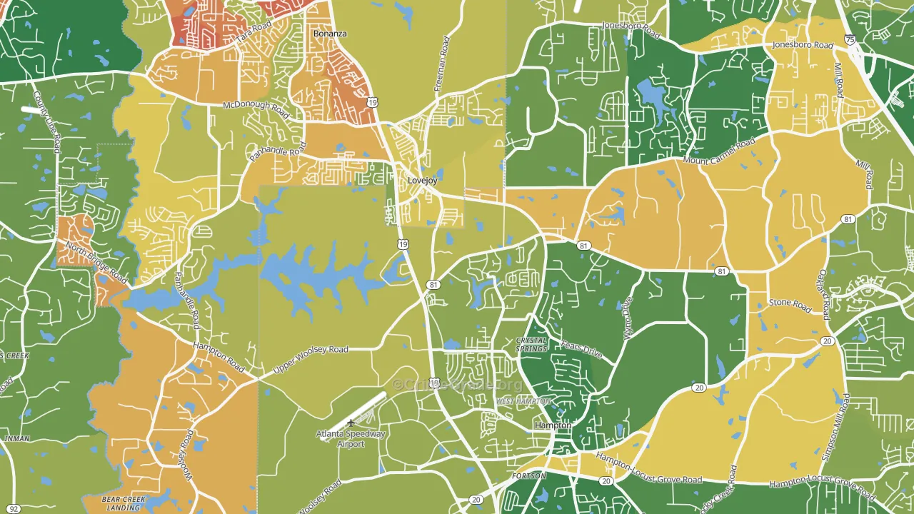 Hampton, GA Map of Robbery Rates