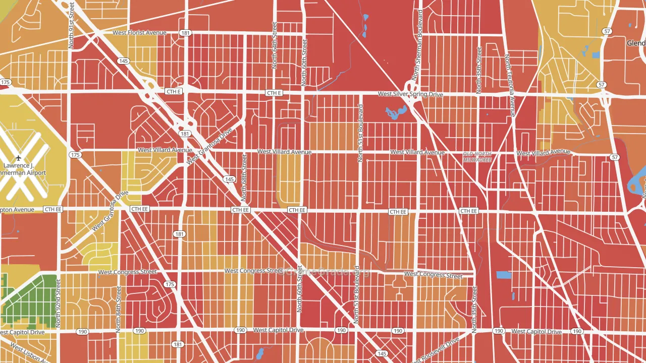 Hampton Heights, Milwaukee, WI Map of Robbery Rates