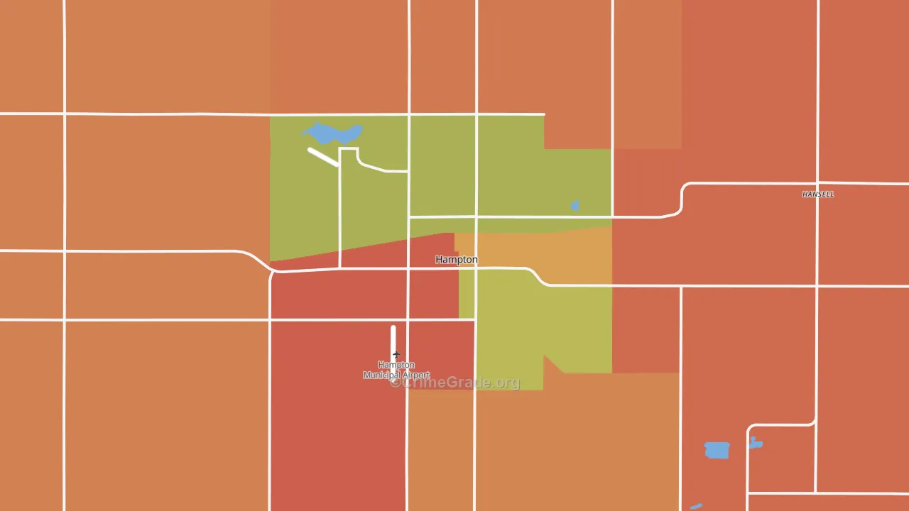 Hampton, IA Map of Robbery Rates