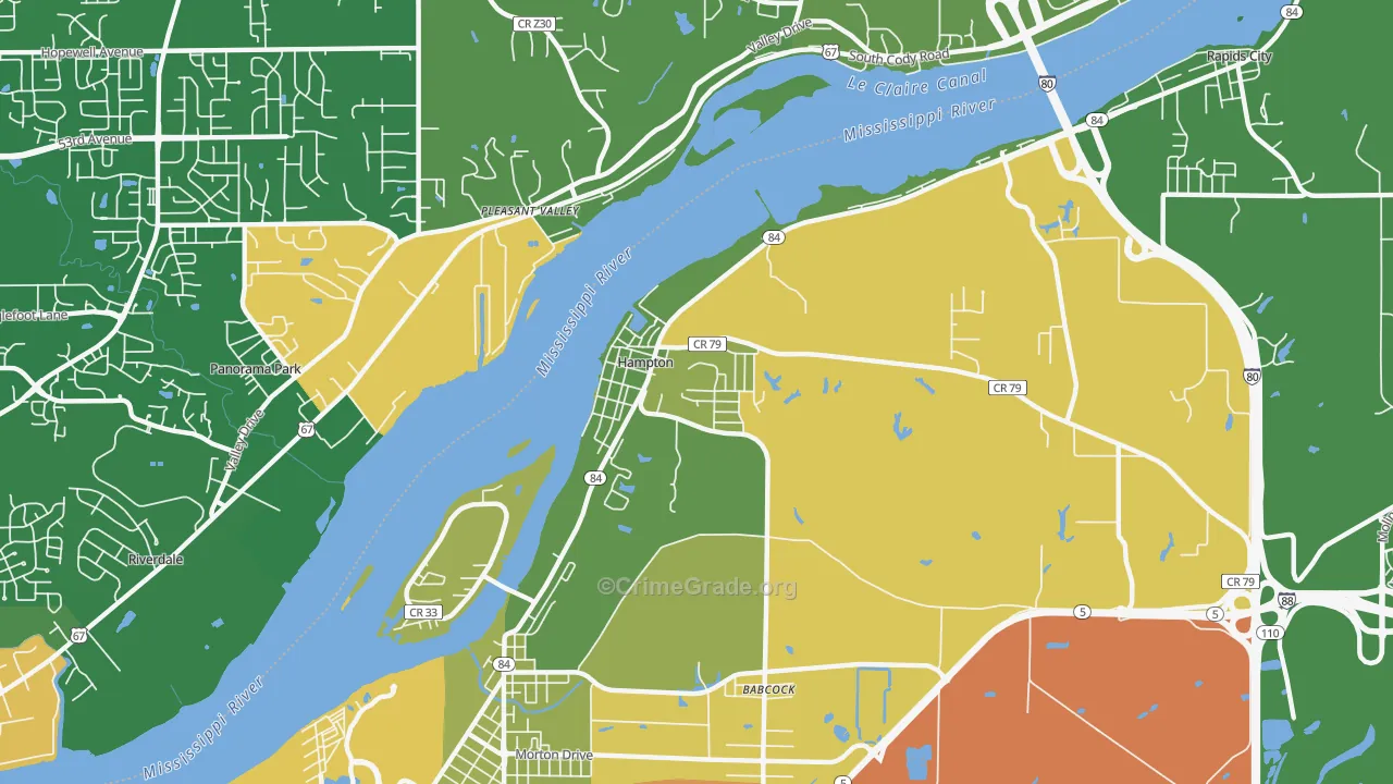Hampton, IL Map of Robbery Rates