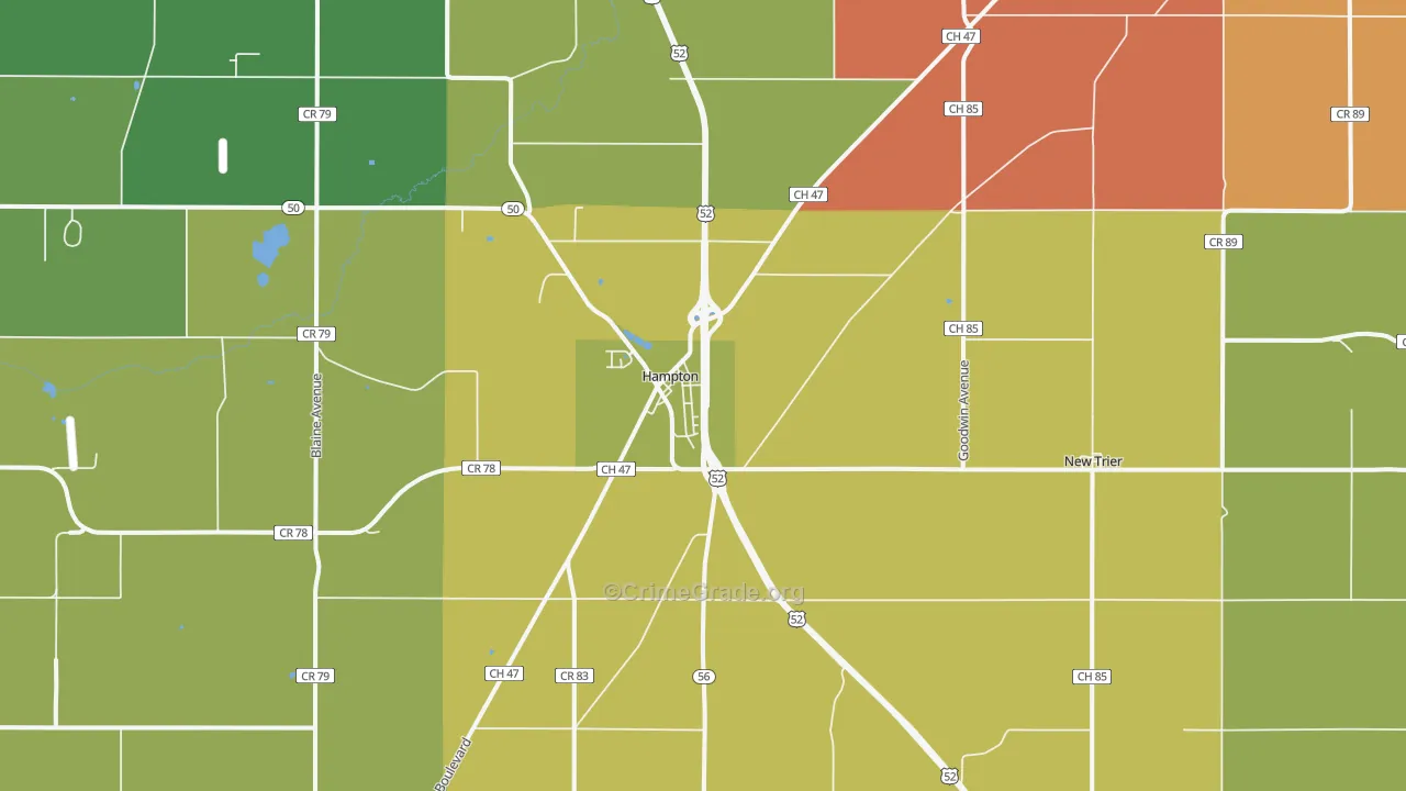 Hampton, MN Map of Robbery Rates