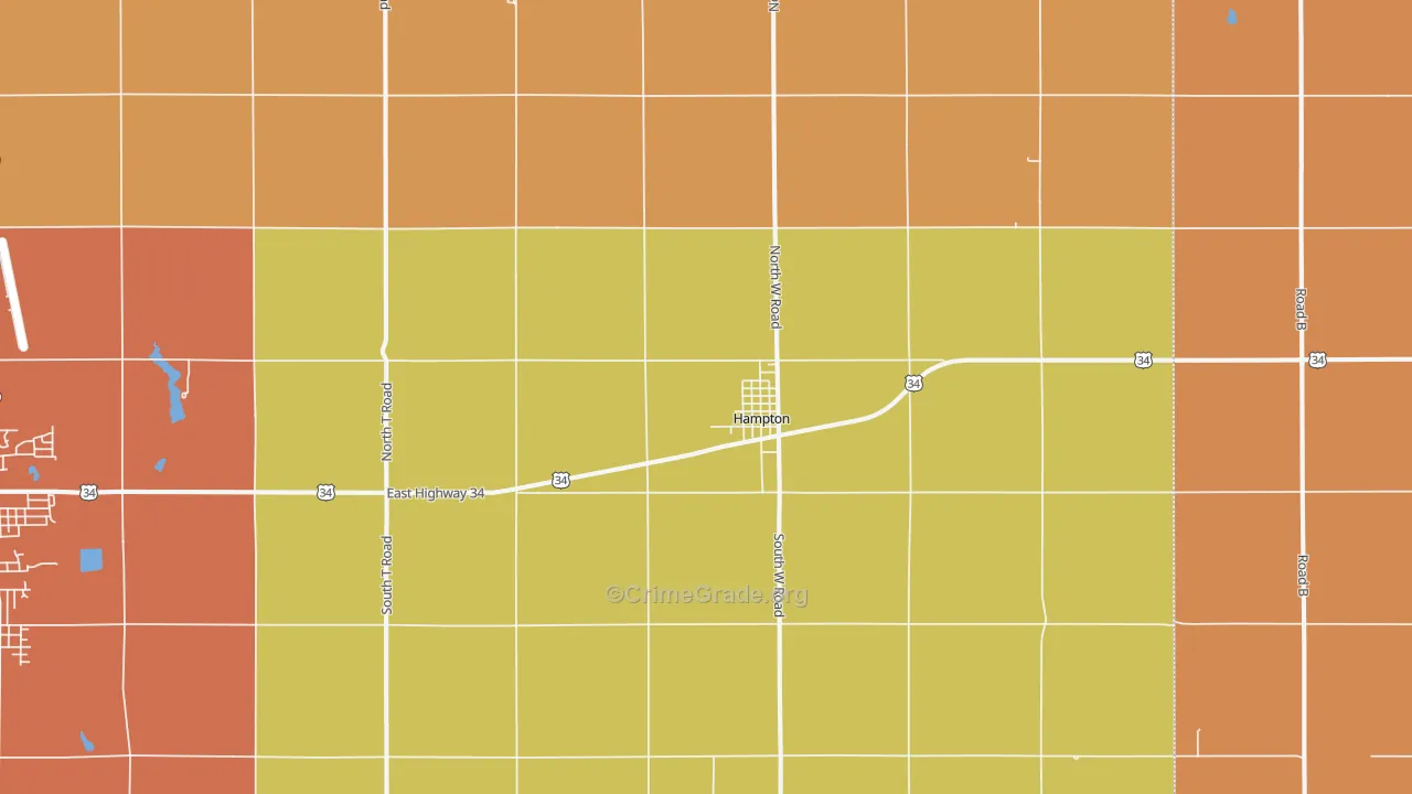 Hampton, NE Map of Robbery Rates