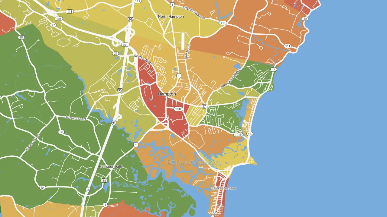 Hampton, NH Map of Robbery Rates