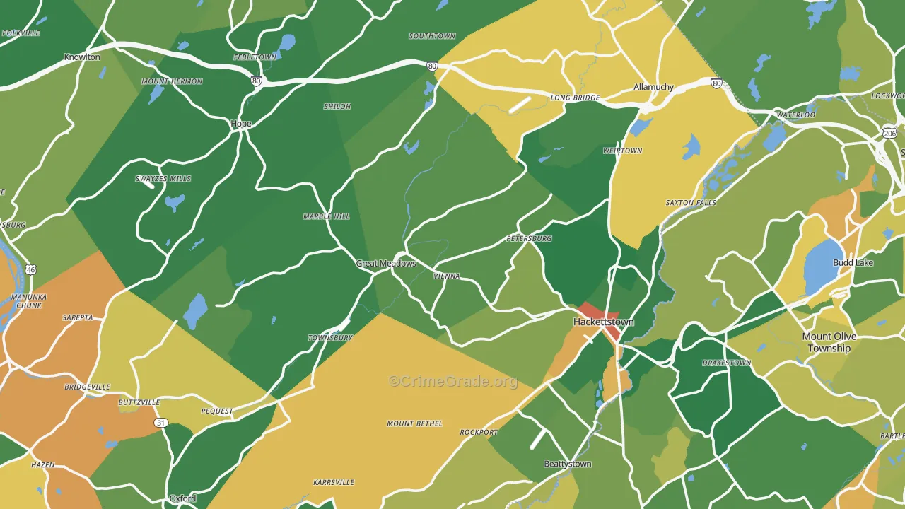 Hampton, NJ Map of Robbery Rates