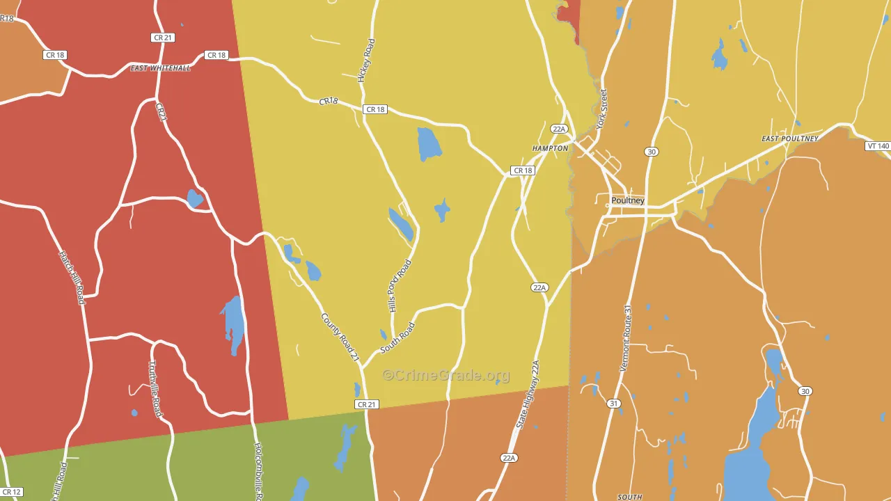 Hampton, NY Map of Robbery Rates