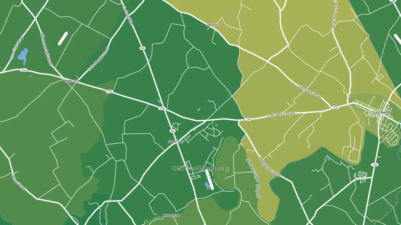 Hampton, PA Map of Robbery Rates