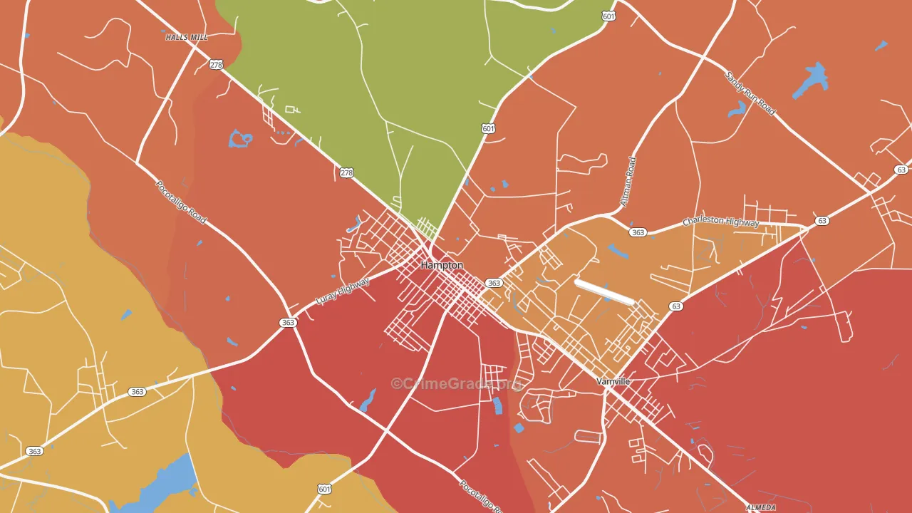 Hampton, SC Map of Robbery Rates