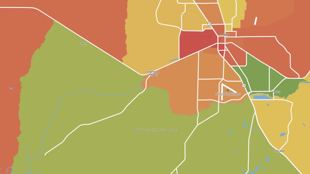 Hampton Springs, FL Map of Robbery Rates