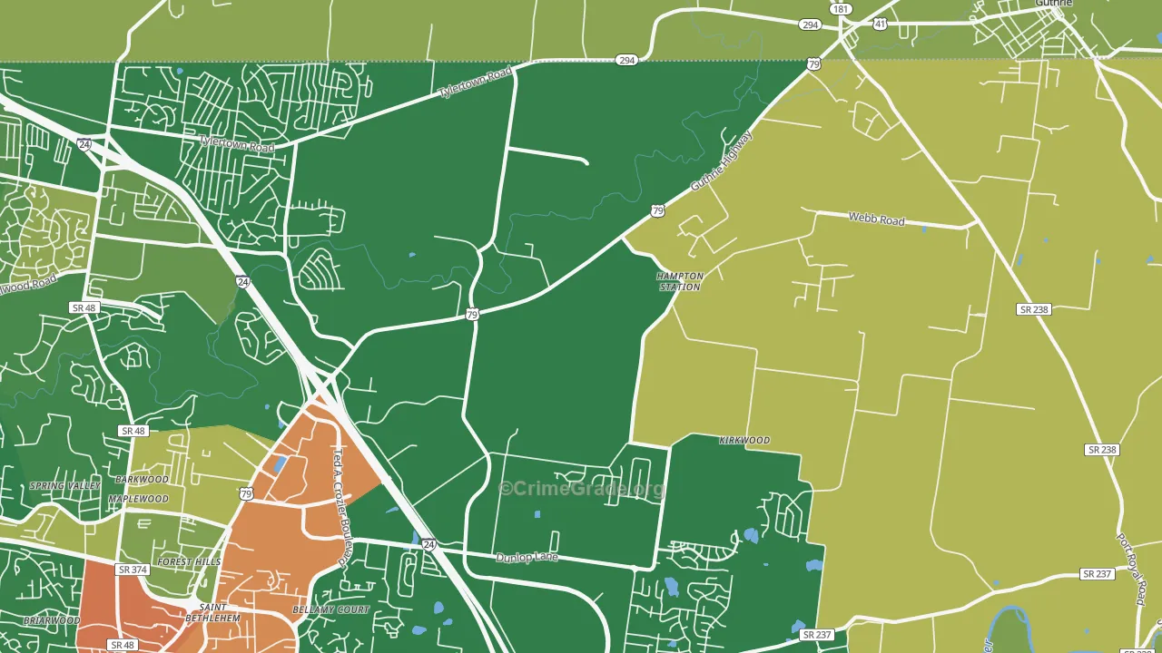 Hampton Station, TN Map of Robbery Rates