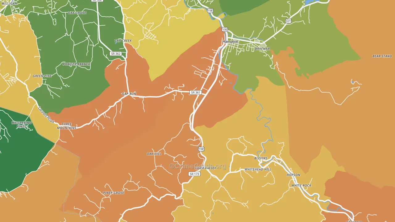 Hampton, TN Map of Robbery Rates