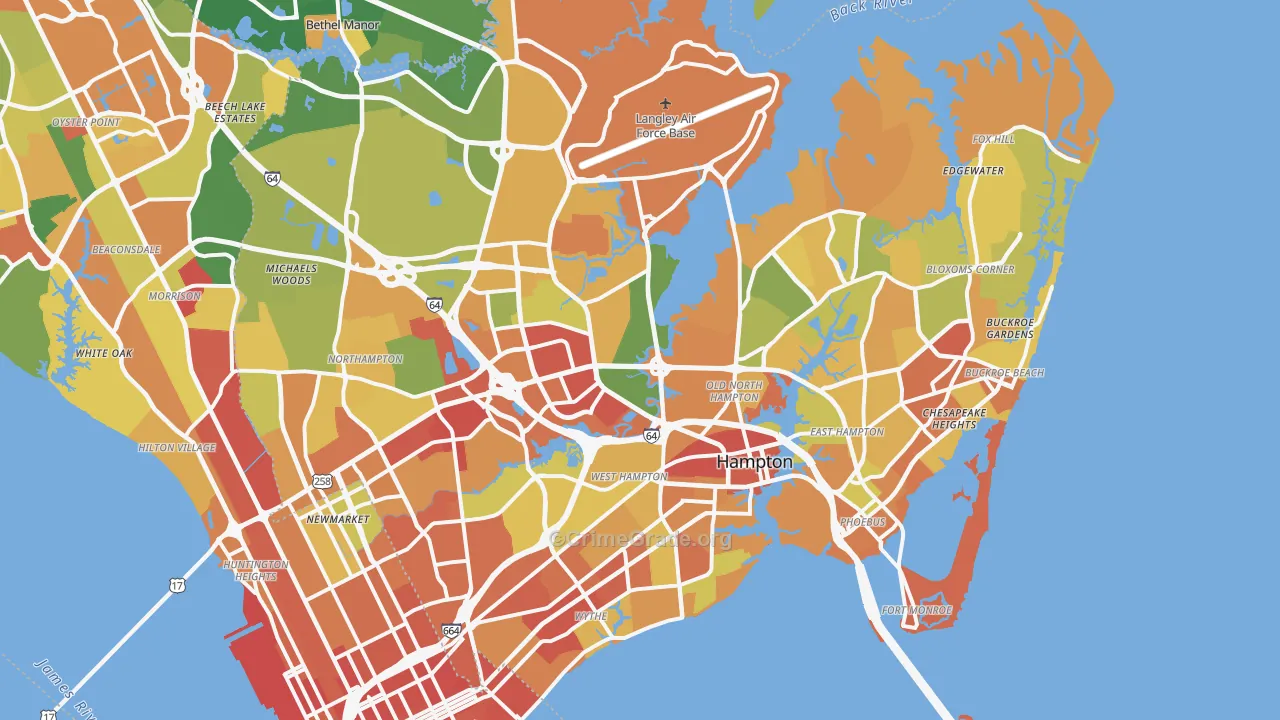 Hampton, VA Map of Robbery Rates
