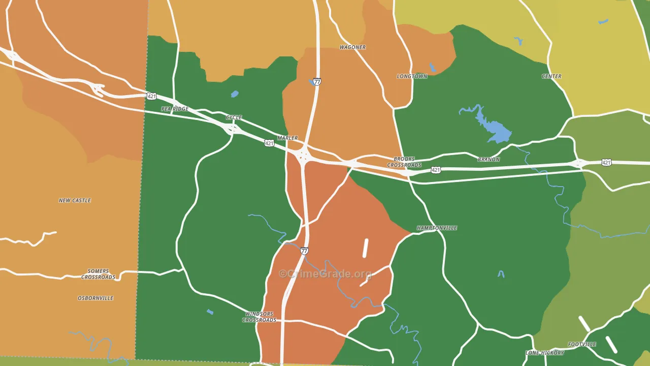 Hamptonville, NC Map of Robbery Rates