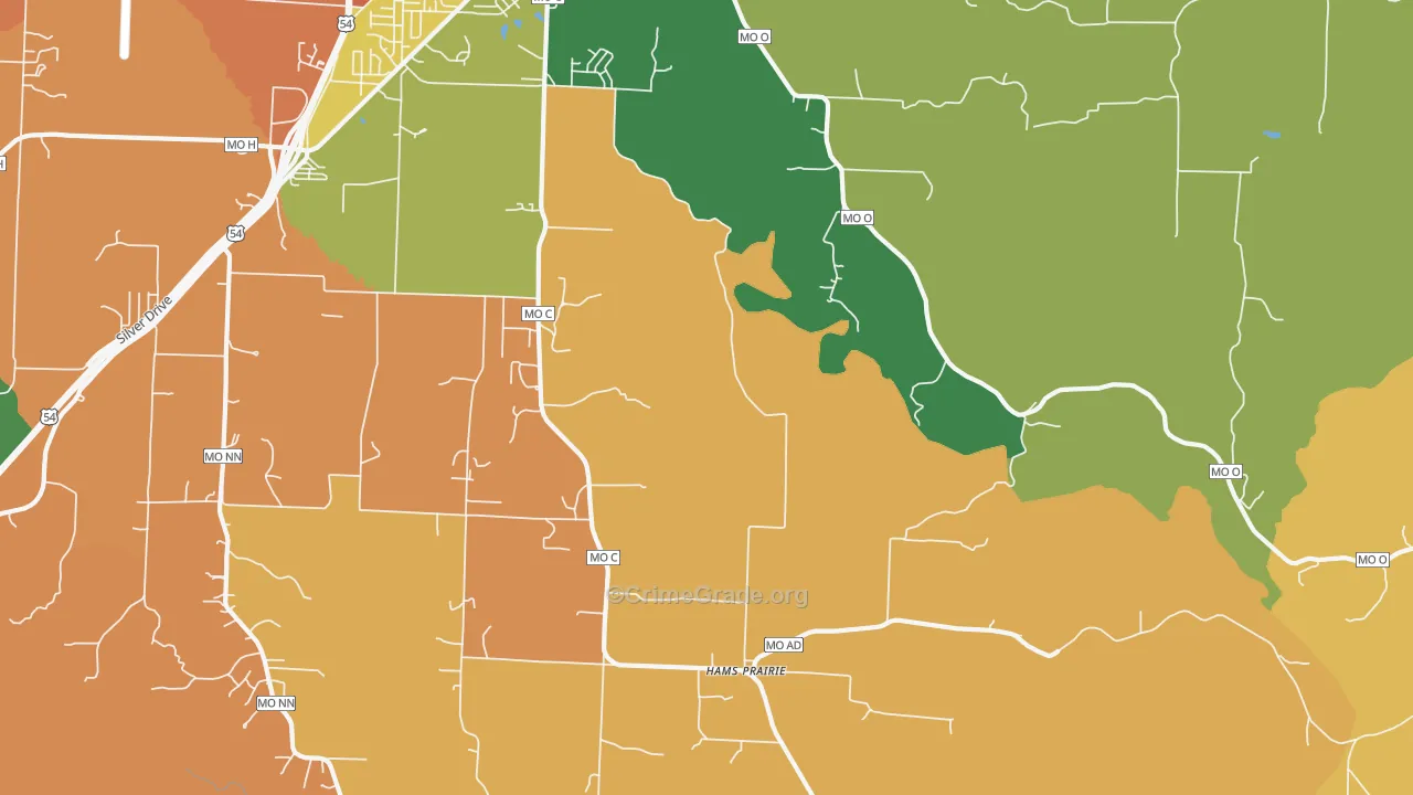 Hams Prairie, MO Map of Robbery Rates