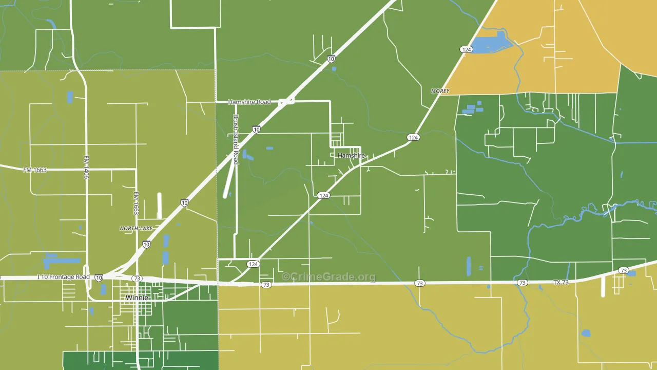 Hamshire, TX Map of Robbery Rates