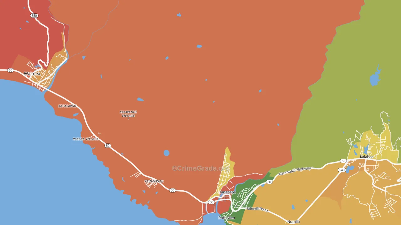 Hanapepe Heights, HI Map of Robbery Rates