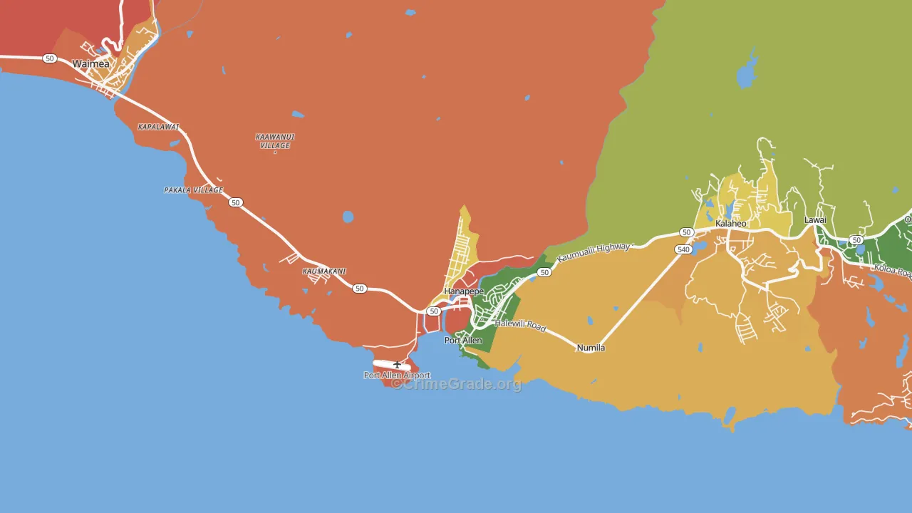 Hanapepe, HI Map of Robbery Rates