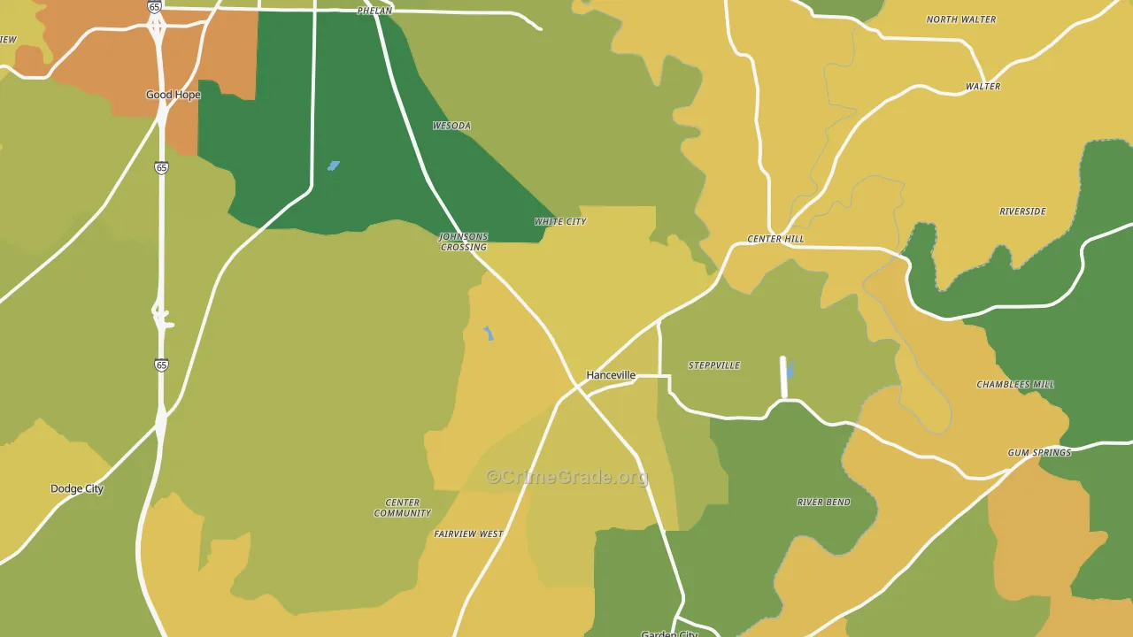 Hanceville, AL Map of Robbery Rates