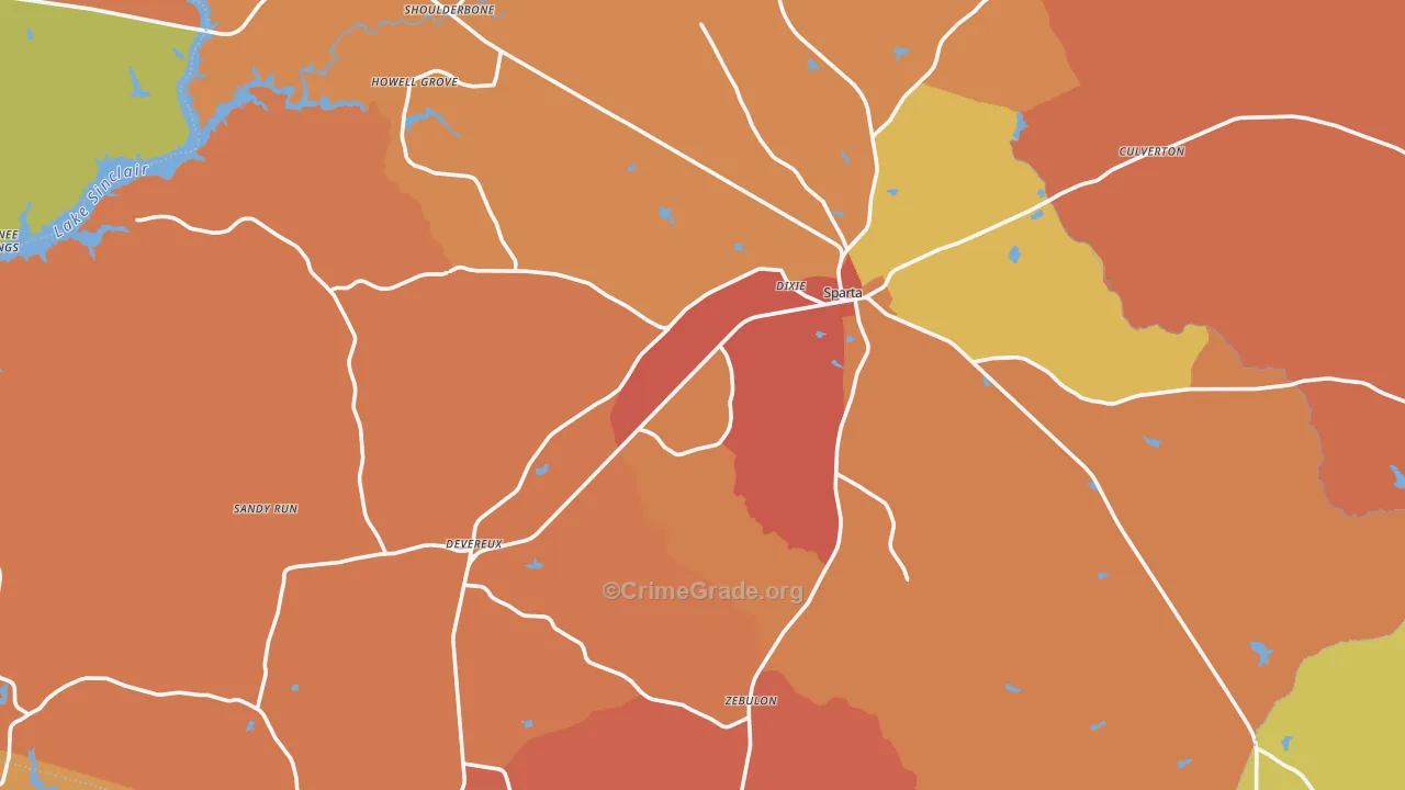 Hancock County, GA Map of Robbery Rates