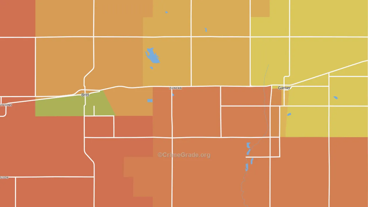 Hancock County, IA Map of Robbery Rates