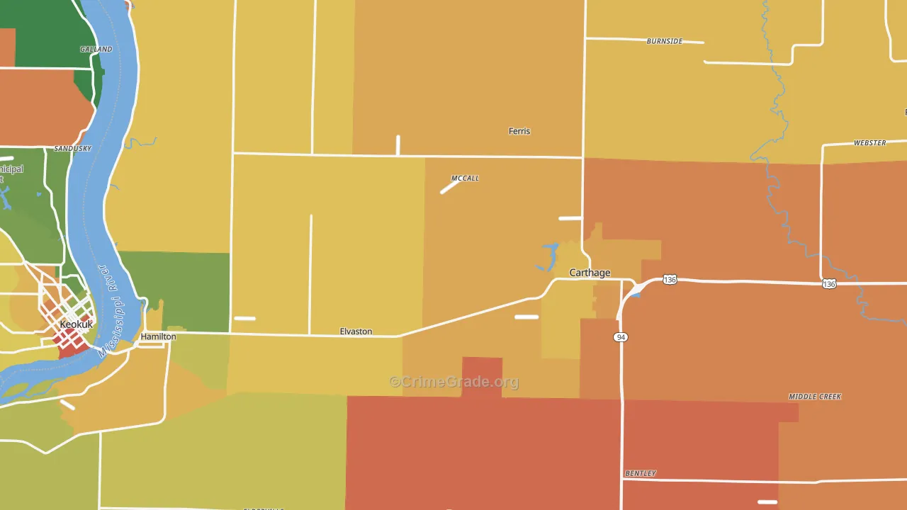 Hancock County, IL Map of Robbery Rates