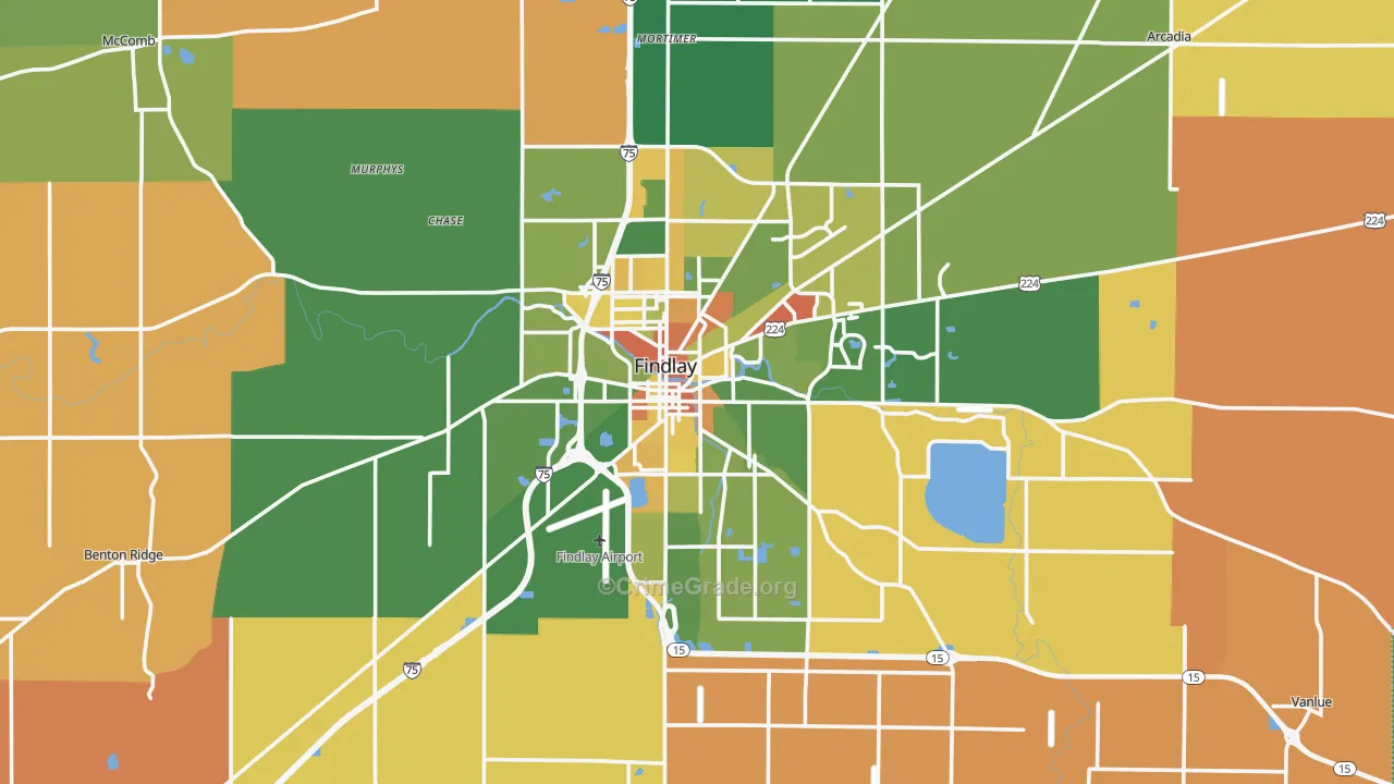 Hancock County, OH Map of Robbery Rates