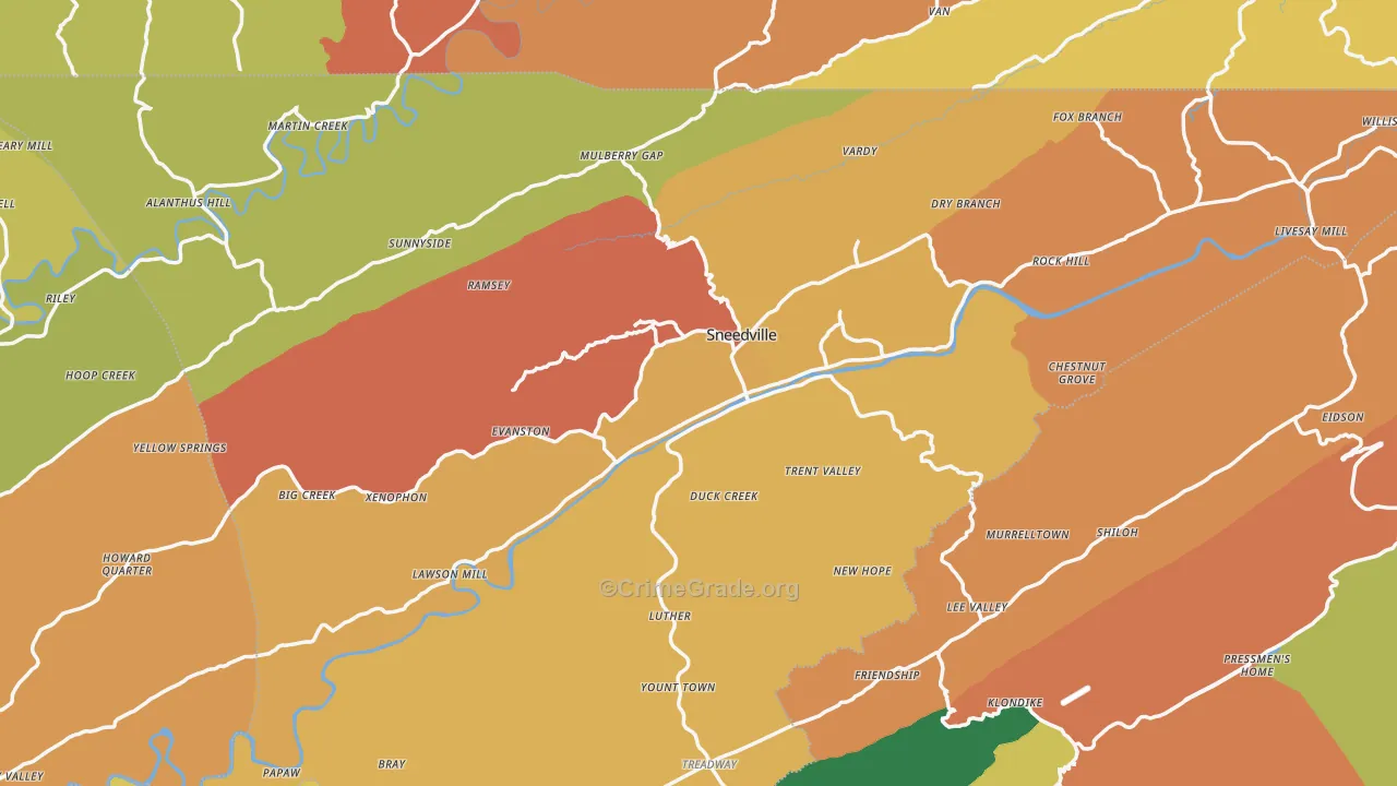 Hancock County, TN Map of Robbery Rates