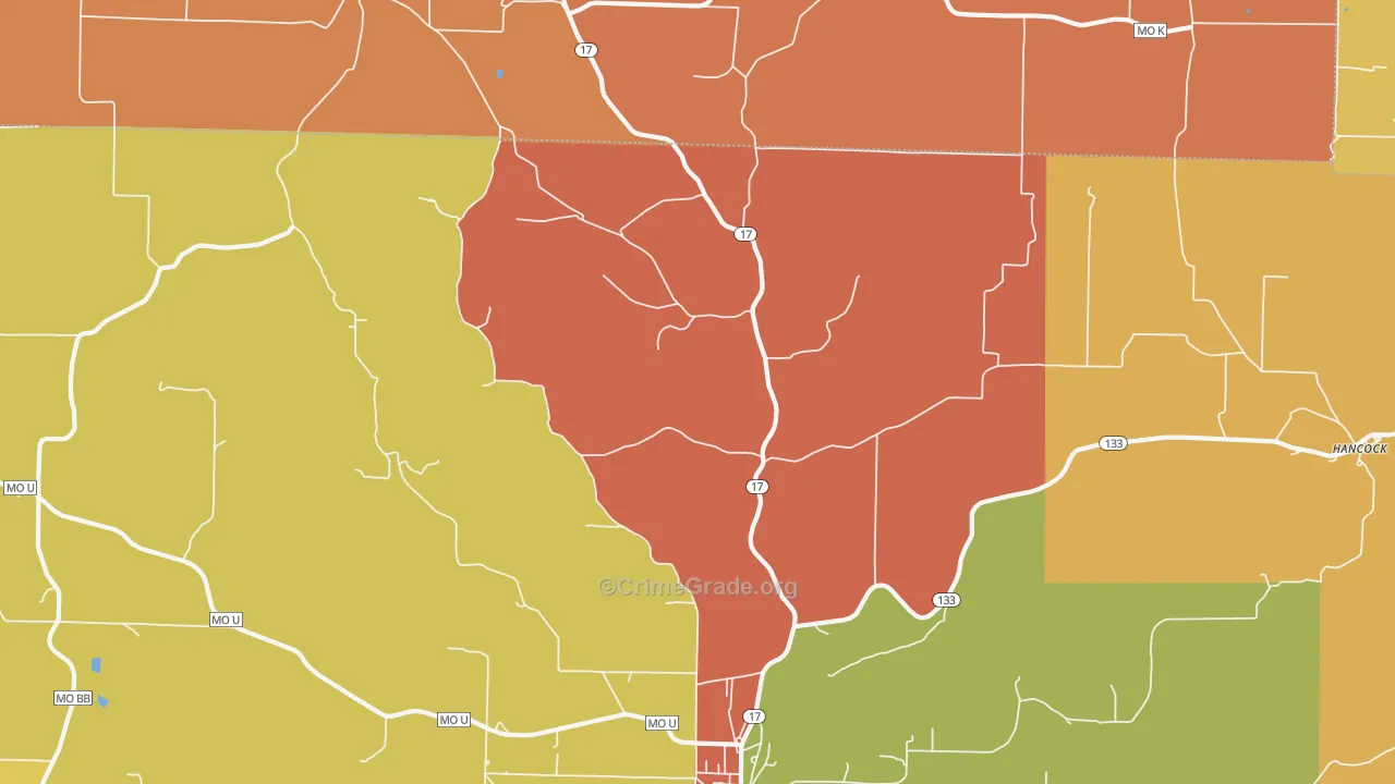 Hancock, MO Map of Robbery Rates