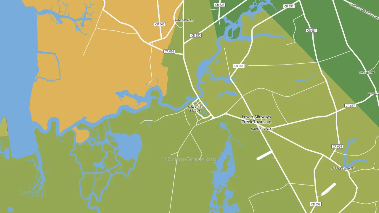 Hancocks Bridge, NJ Map of Robbery Rates