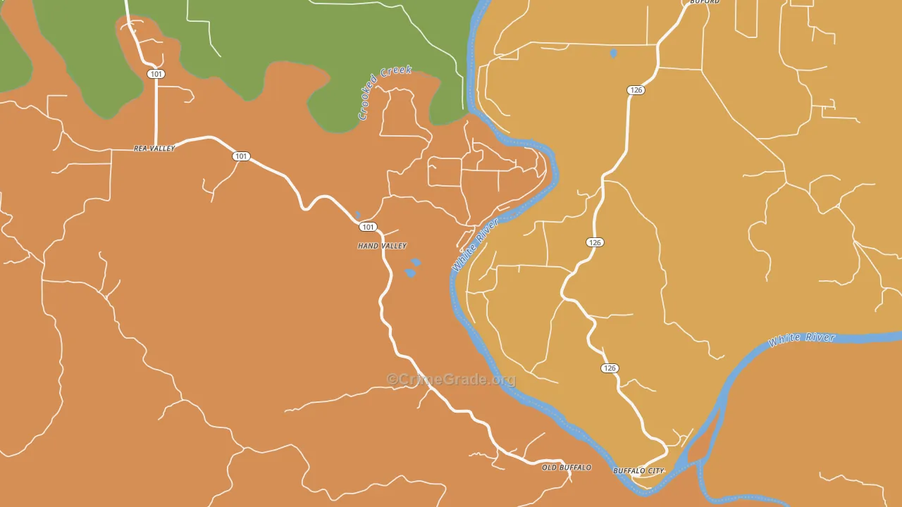 Hand Valley, AR Map of Robbery Rates