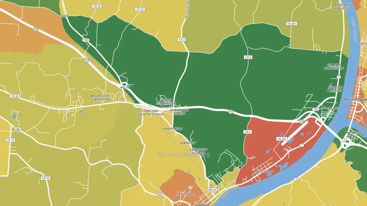 Hanersville, OH Map of Robbery Rates