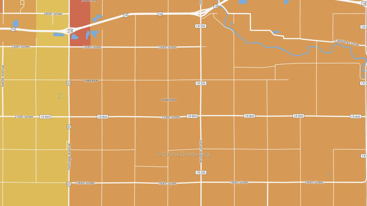 Hanford, IA Map of Robbery Rates