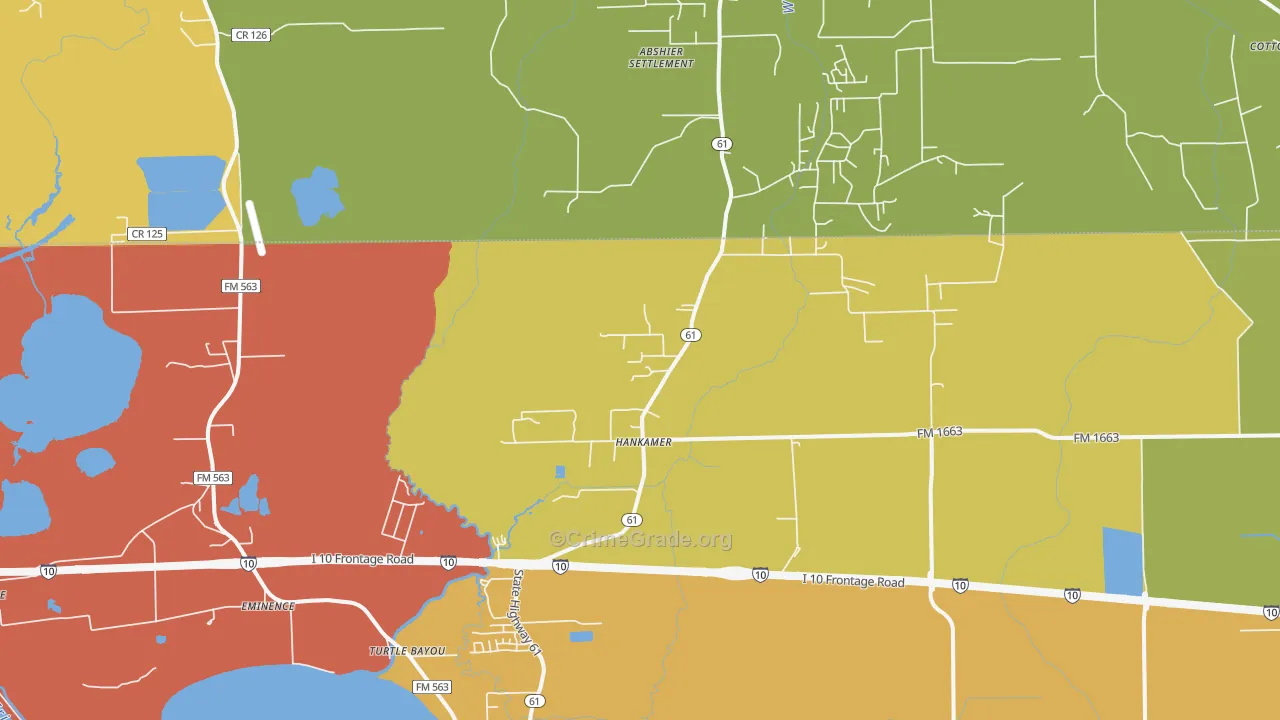 Hankamer, TX Map of Robbery Rates