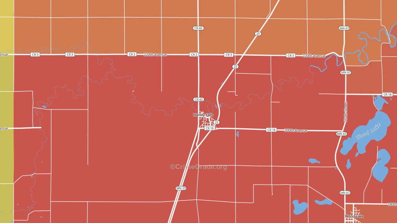 Hanley Falls, MN Map of Robbery Rates
