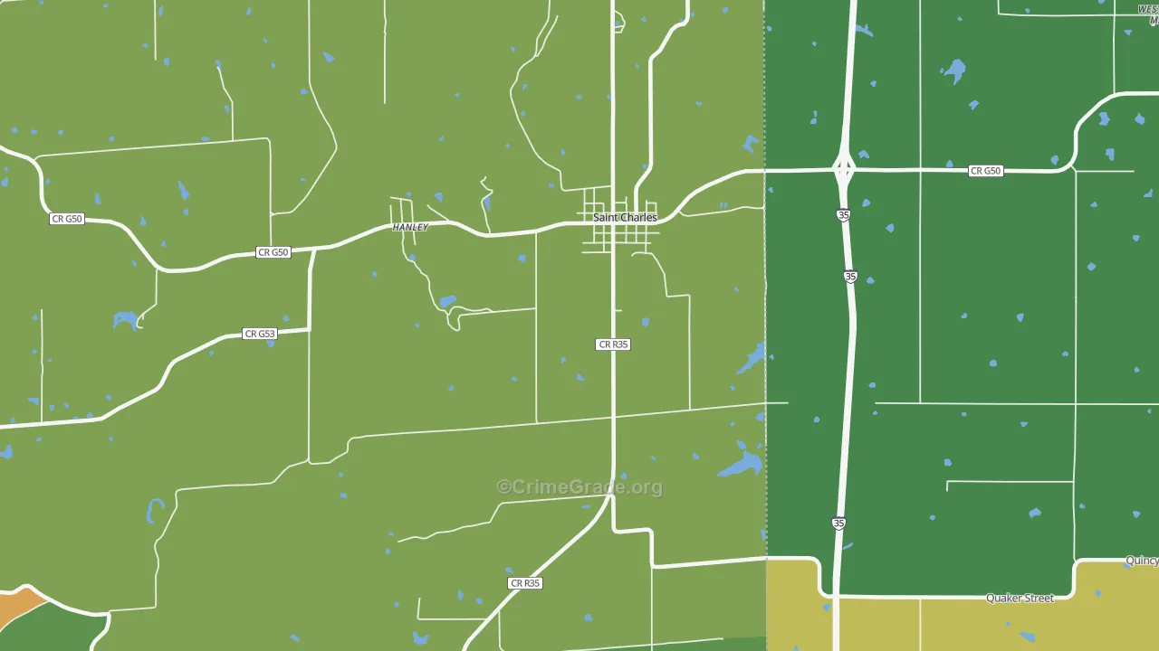 Hanley, IA Map of Robbery Rates