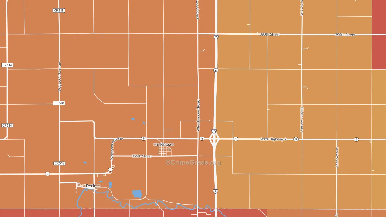 Hanlontown, IA Map of Robbery Rates