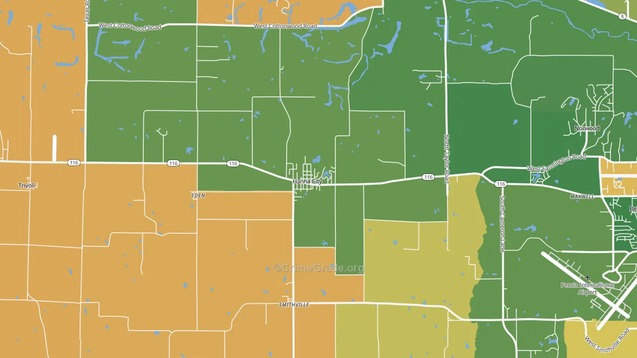 Hanna City, IL Map of Robbery Rates