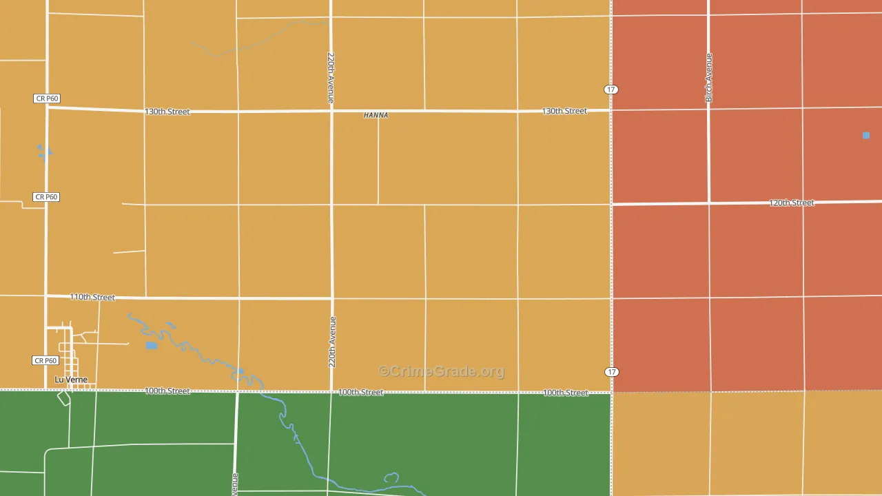 Hanna, IA Map of Robbery Rates