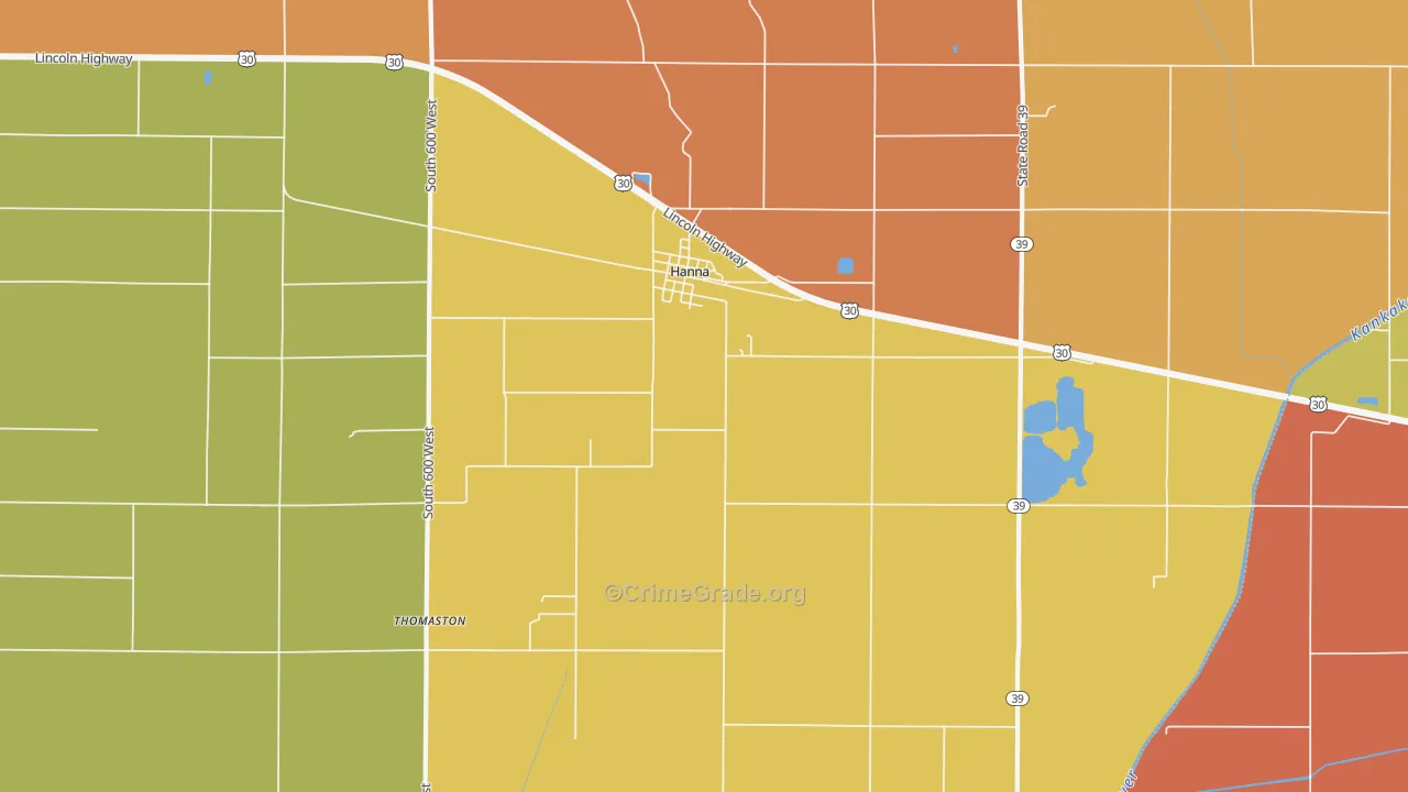 Hanna, IN Map of Robbery Rates