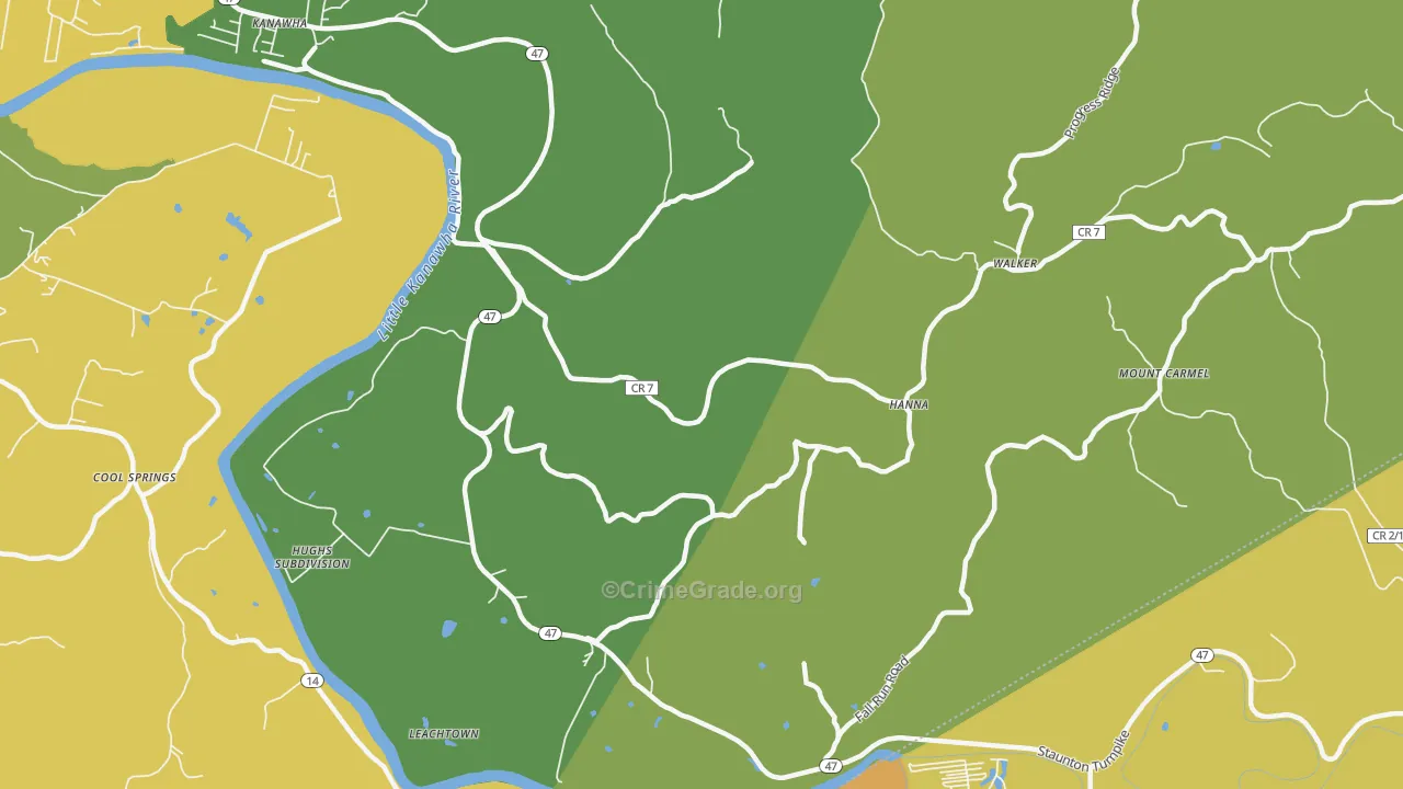 Hanna, WV Map of Robbery Rates