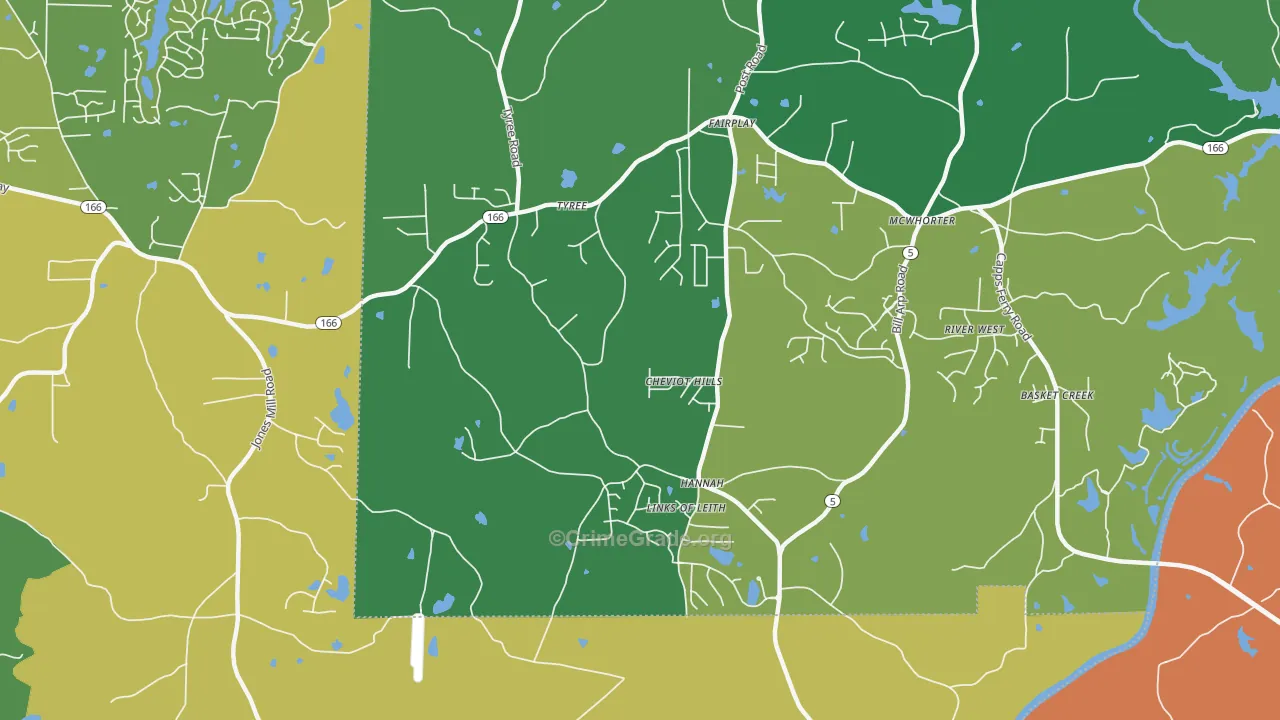 Hannah, GA Map of Robbery Rates