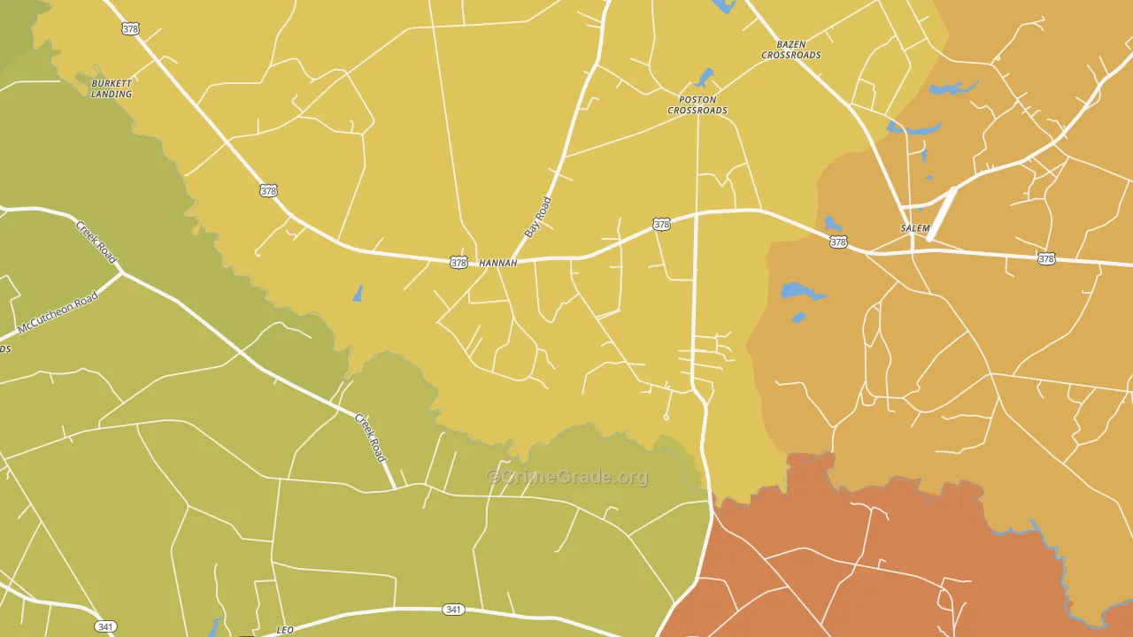 Hannah, SC Map of Robbery Rates